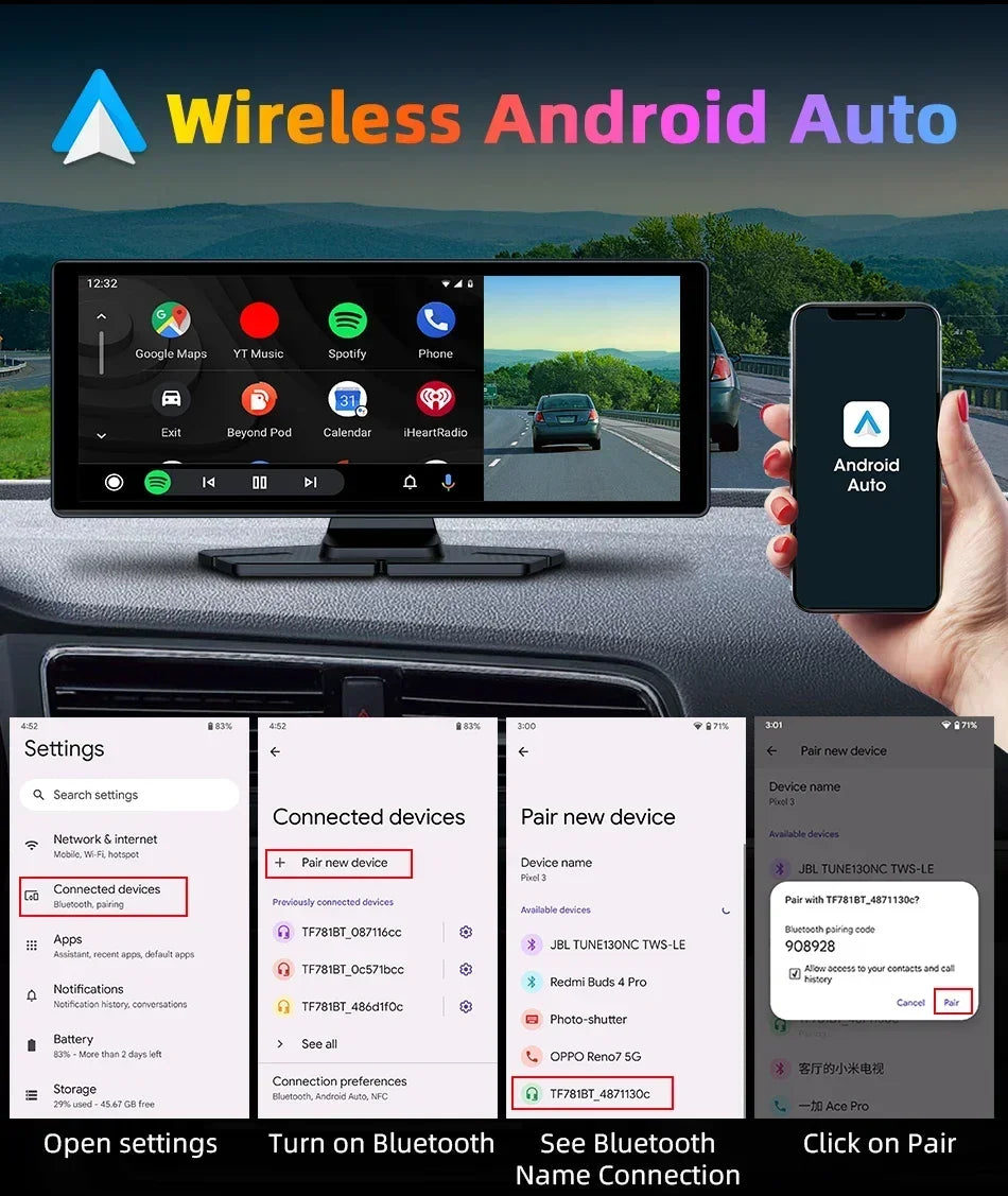 Srnubi 10.26-Inch CarPlay & Android Auto Screen – T322/T333 Options