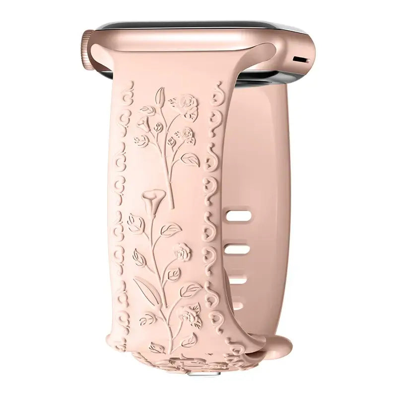 Bracelet en silicone Apple Watch - Gravure florale - Design élégant