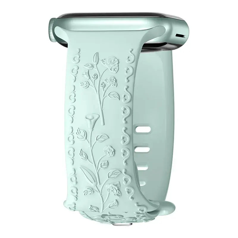 Bracelet en silicone Apple Watch - Gravure florale - Design élégant