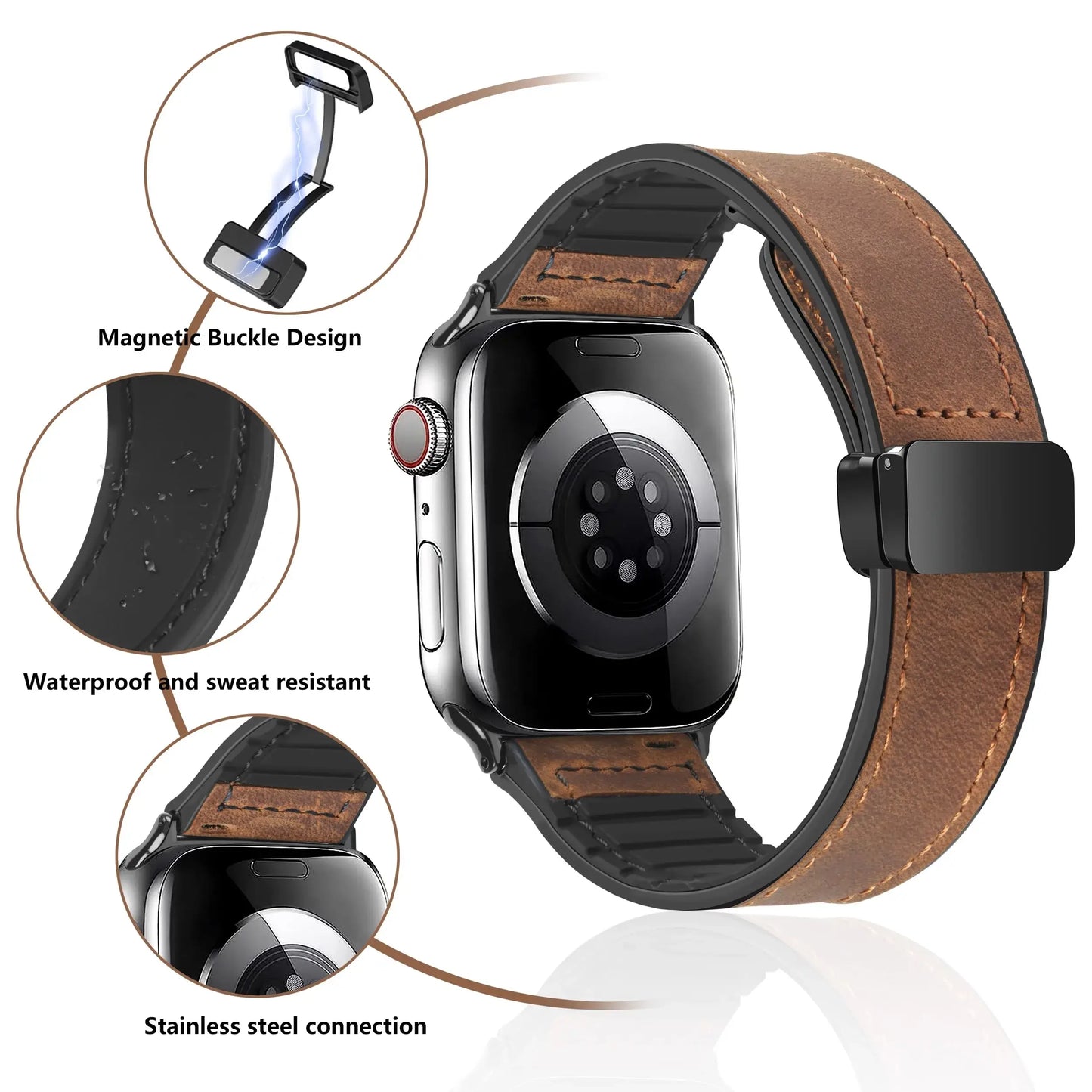 Apple Watch Armband aus echtem Leder – Stylisches Magnetverschlussband