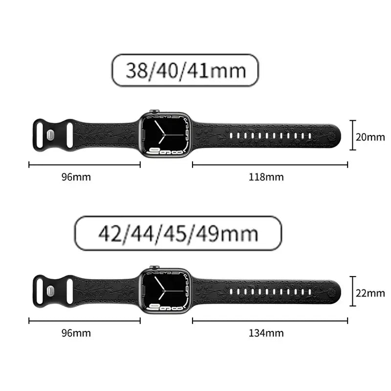 Bracelet en silicone Apple Watch - Gravure florale - Design élégant