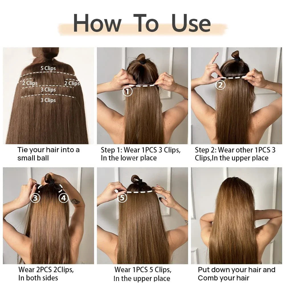 Voluminous Brown-Blonde Clip-In Extensions: 60.96 cm Wavy & Curly Synthetic Hair Set