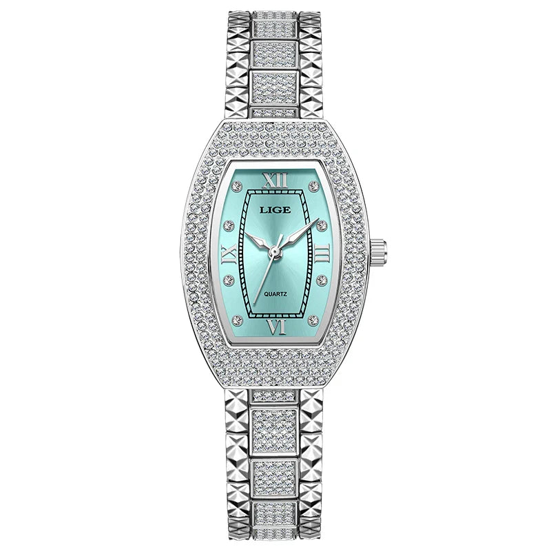 Montre habillée en acier inoxydable avec cristaux et diamants pour femme