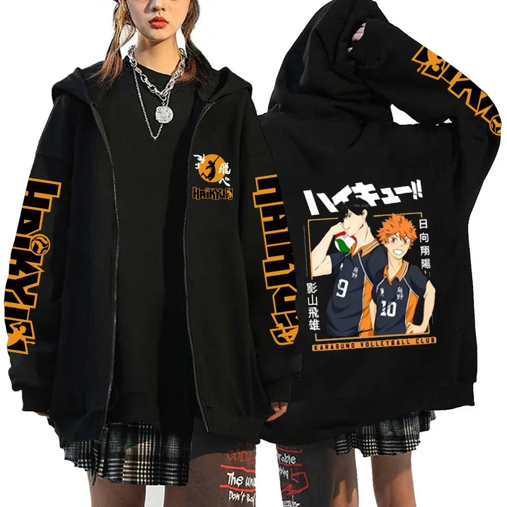 🏐 Haikyuu!! Karasuno High School Zip-Up Hoodie – Unisex Anime Streetwear