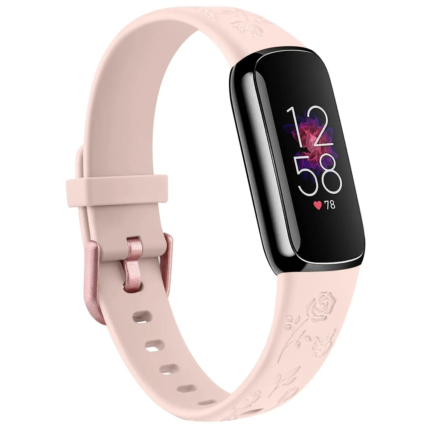 Bracelet Fitbit Luxe en TPU gravé de fleurs - Doux et confortable