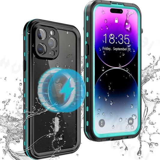 Waterproof Case For iPhone 14 Pro Max 14 Pro iPhone 13 Pro Max Protector Full Body Protective Dustproof Magnetic Phone Case Waterproof 360 Degree All-Round Protection with Built-in Screen Protector Outdoor Transparent  Shockproof Case
