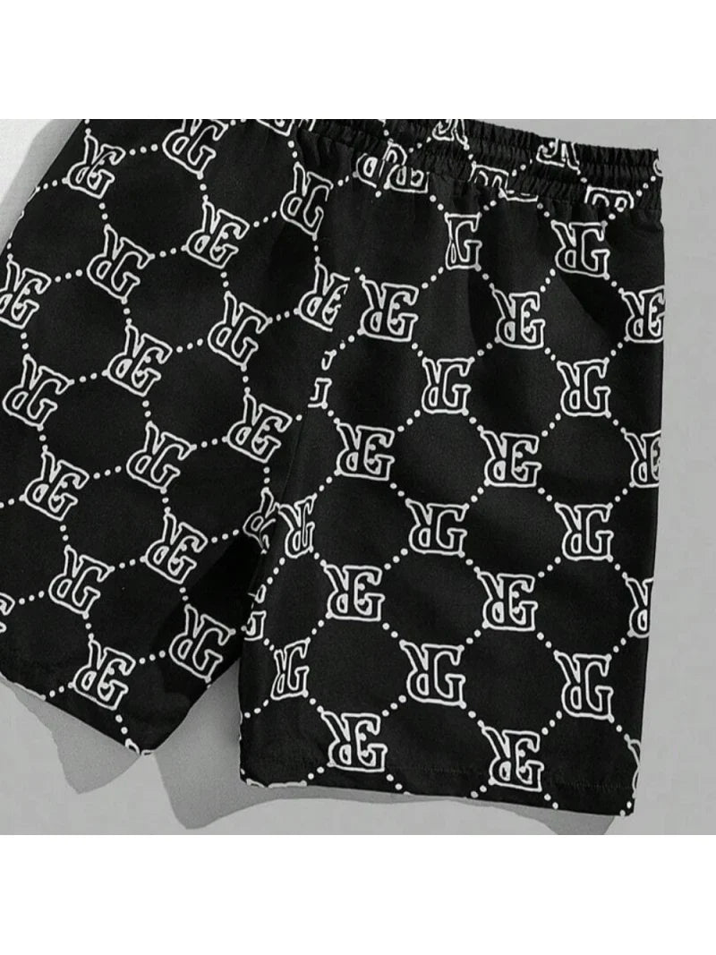 Men's Suit Retro Fashion Letters Printed Round Neck T-shirt Shorts Suit Comfortable And Breathable Men's Two-piece Suit