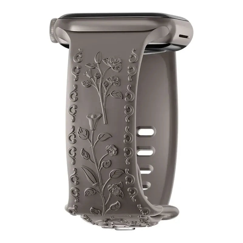 Bracelet en silicone Apple Watch - Gravure florale - Design élégant