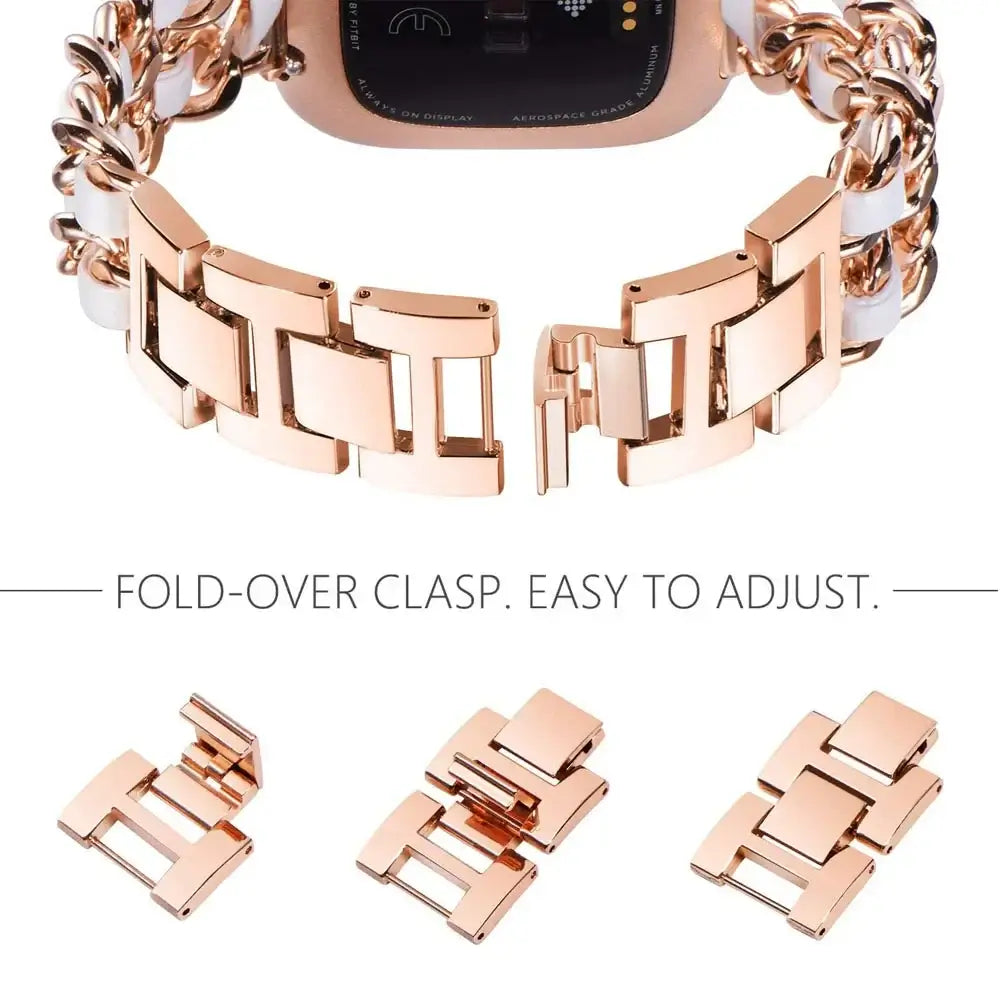 Fitbit Versa & Sense Leder-Metallarmband – Luxuriöses Design