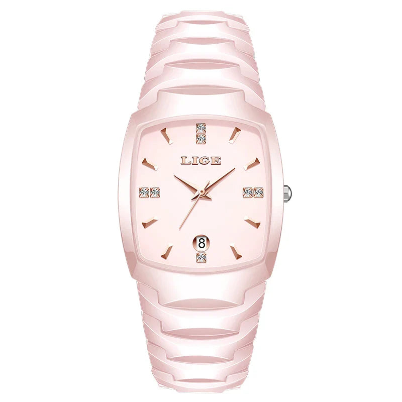 Montre fine lumineuse en acier inoxydable or rose pour femme avec date