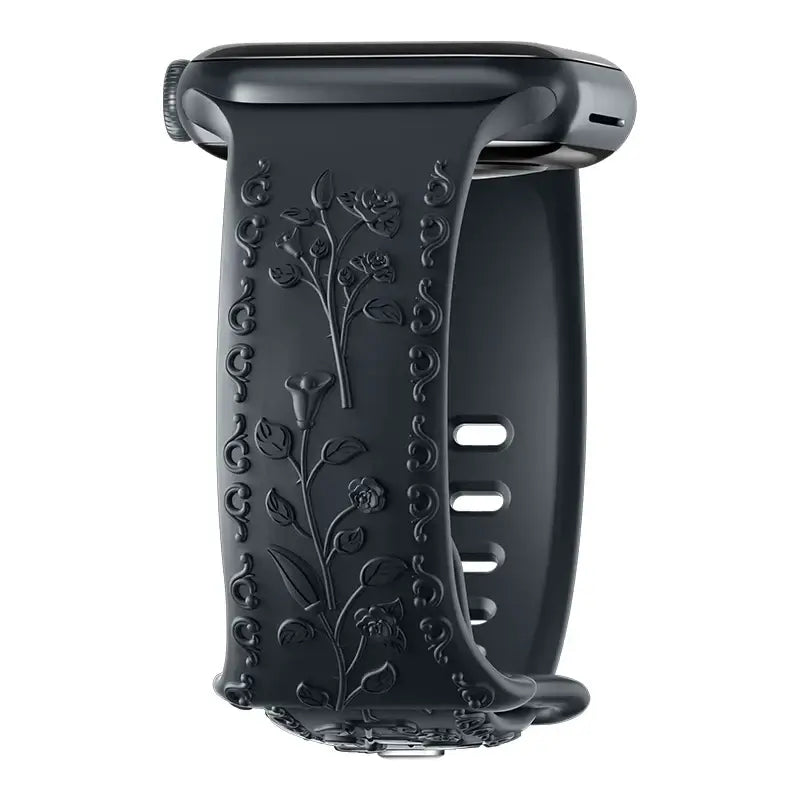 Bracelet en silicone Apple Watch - Gravure florale - Design élégant