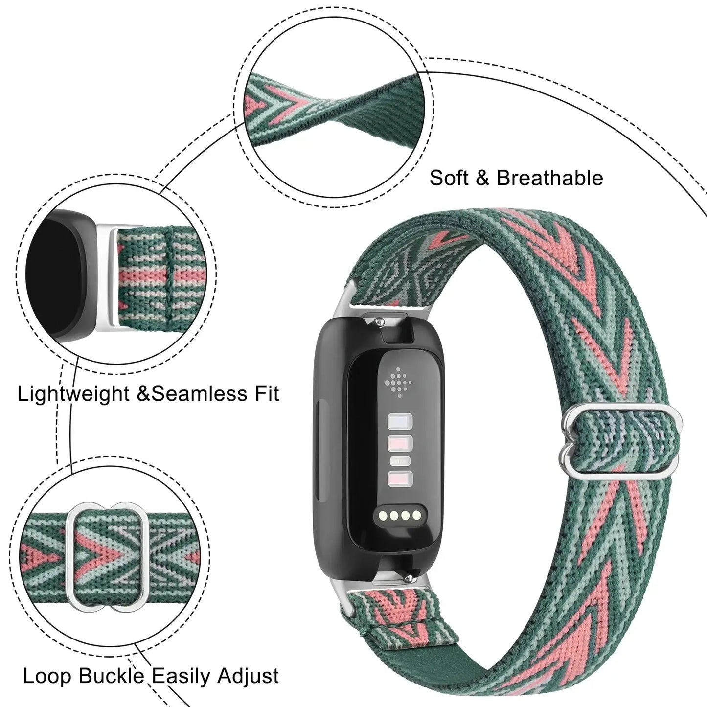 Bracelet en nylon respirant pour Fitbit Inspire 3, 2, 1, HR