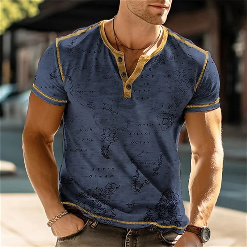 Summer 3D Printed T Shirt, Men’s Retro Patchwork, Cool Breathable, Short Sleeve, Trendy Casual, Oversized Top