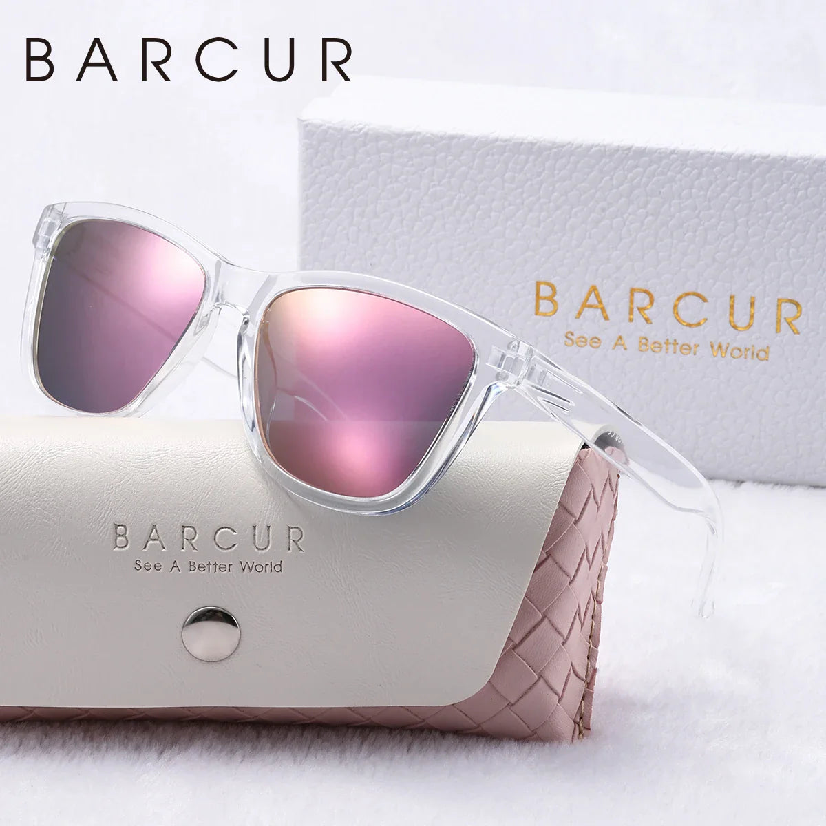 BARCUR Fashion Energetic Polarized Sunglasses for Women – Transparent Lightweight PC Frame Oval UV400 Protection Ladies Holiday Sun Glasses with Stylish Mirror Lens and Elegant White Gift Box – Perfect for Travel Beach & Summer Outings