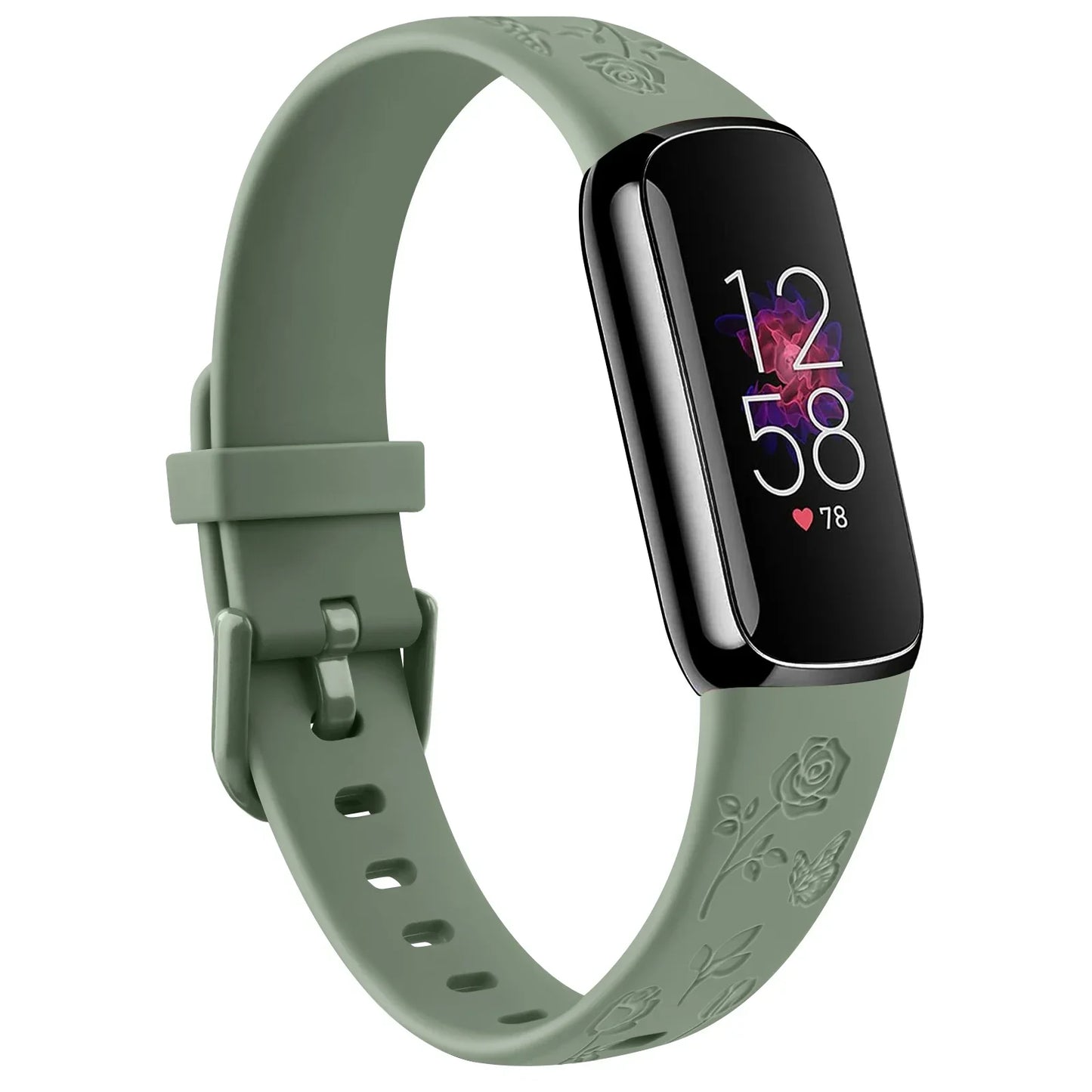Bracelet Fitbit Luxe en TPU gravé de fleurs - Doux et confortable