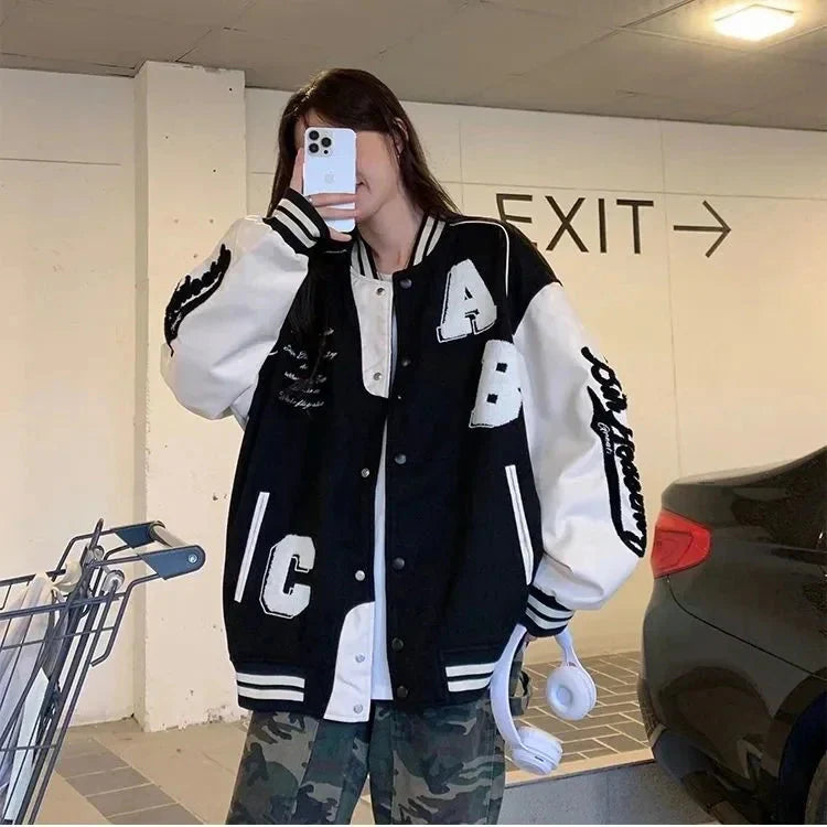 Y2K Oversized Lamb-Wool Bomber Jacket Women