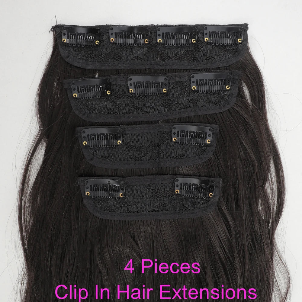 Voluminous Brown-Blonde Clip-In Extensions: 60.96 cm Wavy & Curly Synthetic Hair Set