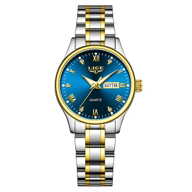 Montre à quartz pour femme en acier inoxydable noir avec cadran orné de diamants