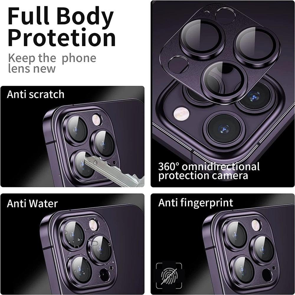 Camera Lens Metal Protector Glass For iPhone 14 Pro 13Pro 13 12 Pro Max Plus Full Cover Lens Protective Cap For iPhone 13 14Pro Tempered Glass Lens Film Metal Camera Screen Protection HD Clear Lens Protector