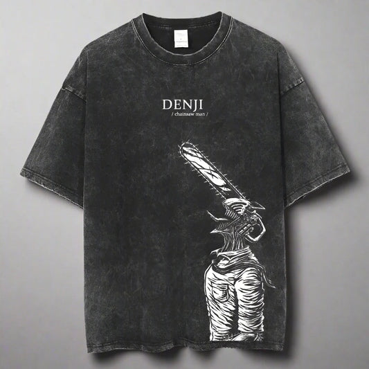 🪚 Chainsaw Man Acid-Washed Vintage Graphic T-Shirt – Harajuku Streetwear