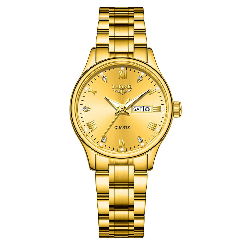 Montre à quartz pour femme en acier inoxydable noir avec cadran orné de diamants