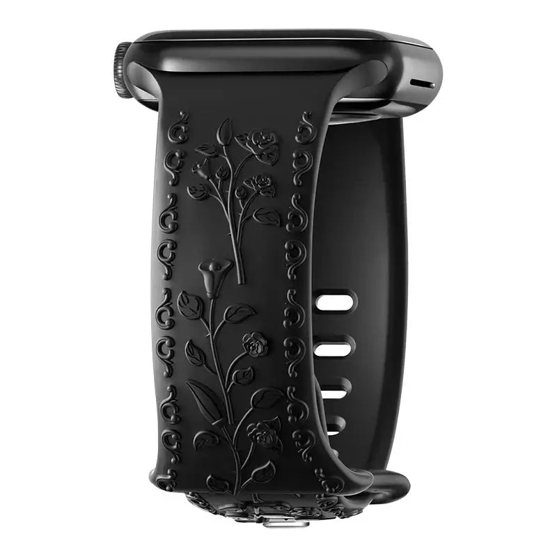 Bracelet en silicone Apple Watch - Gravure florale - Design élégant