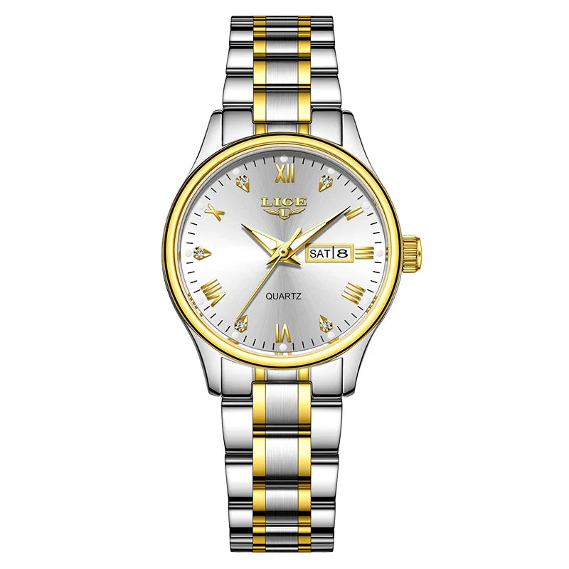Montre à quartz pour femme en acier inoxydable noir avec cadran orné de diamants
