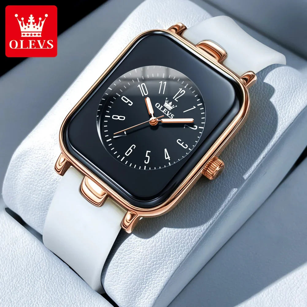 Damen Quarz-Armbanduhr, rechteckig, goldfarben, Silikonarmband
