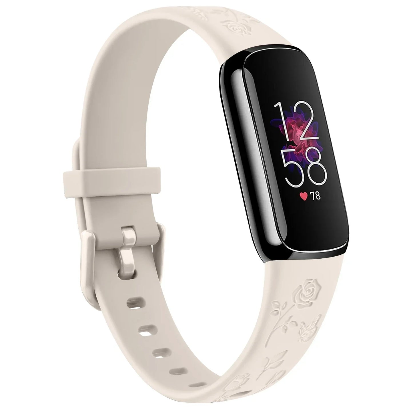 Bracelet Fitbit Luxe en TPU gravé de fleurs - Doux et confortable