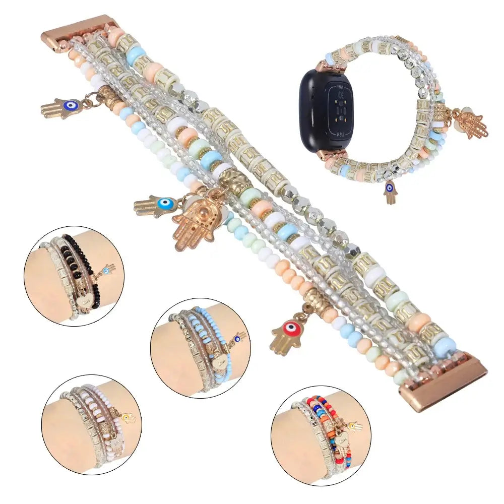 Bracelet élastique perlé Fitbit Versa & Sense - Style bohème chic