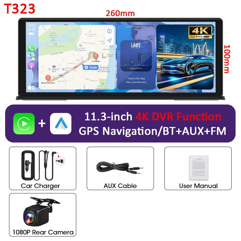 Portable Wireless CarPlay & Android Auto Screen – Size & DVR Options