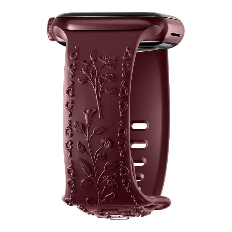 Bracelet en silicone Apple Watch - Gravure florale - Design élégant