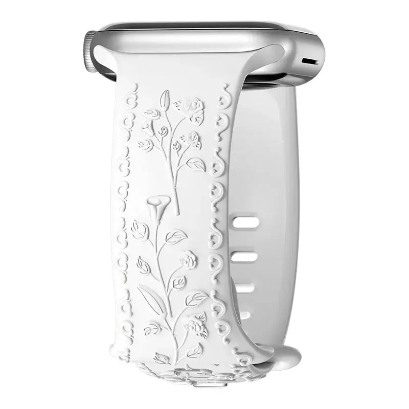 Bracelet en silicone Apple Watch - Gravure florale - Design élégant