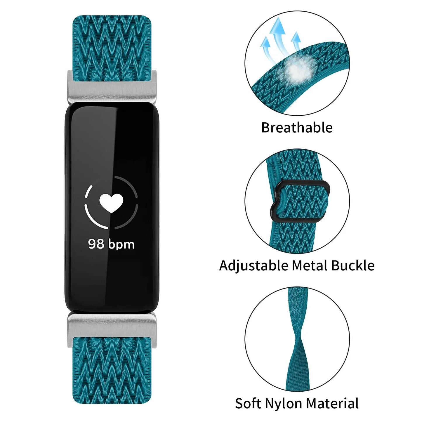 Bracelet en nylon pour Fitbit Inspire 3, 2, 1, HR - Sangle extensible et résistante