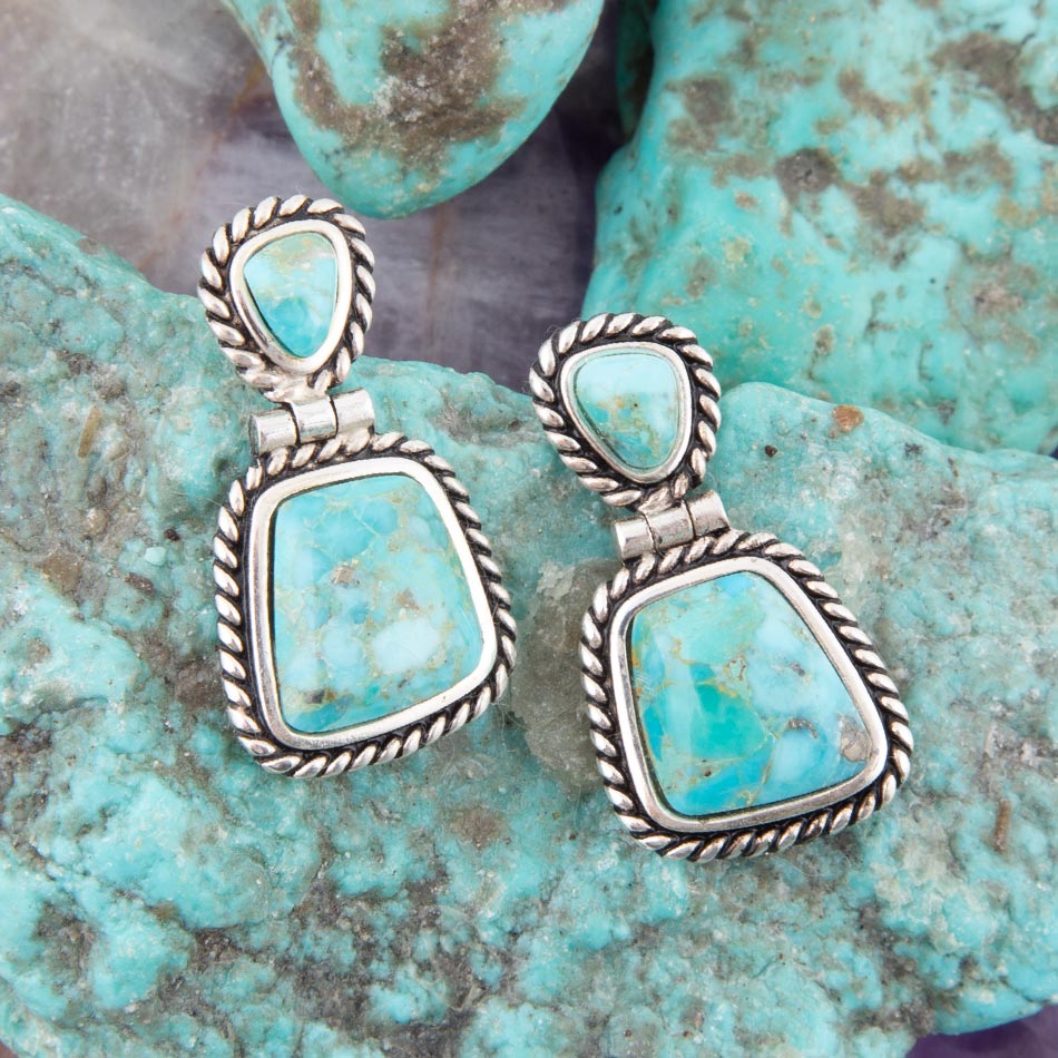 Boucles d'oreilles cordées en turquoise bleue d'Arizona et argent sterling