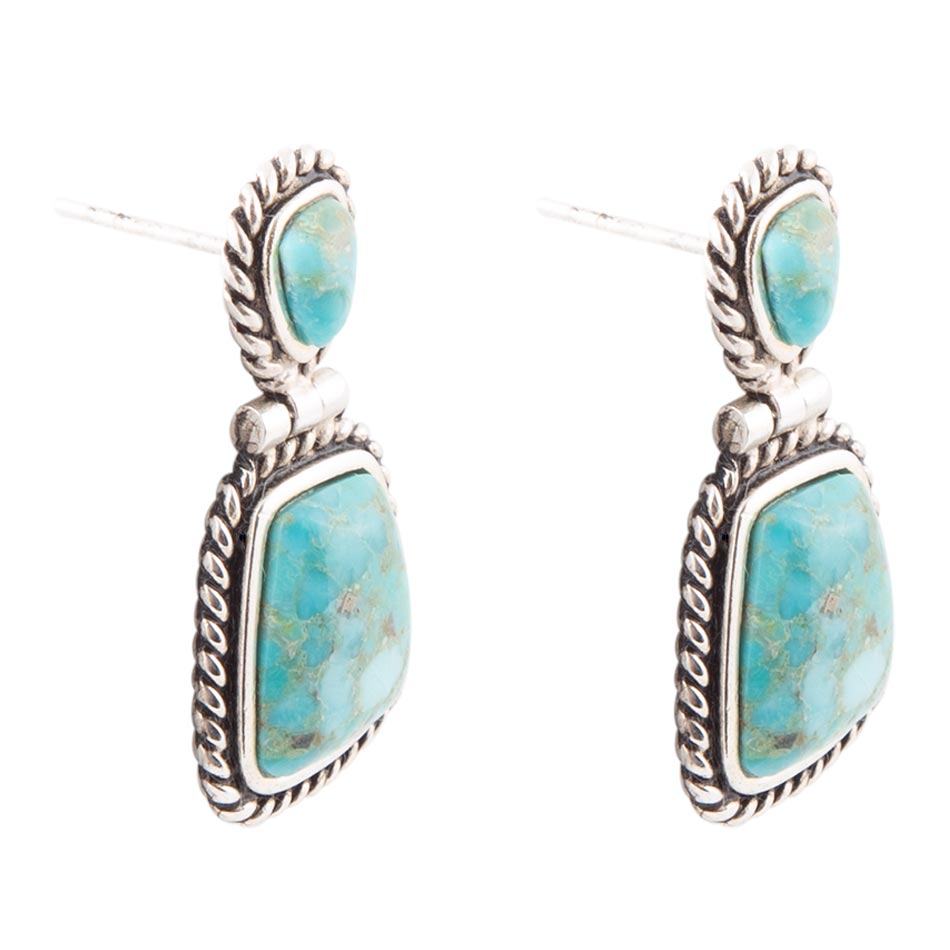 Boucles d'oreilles cordées en turquoise bleue d'Arizona et argent sterling