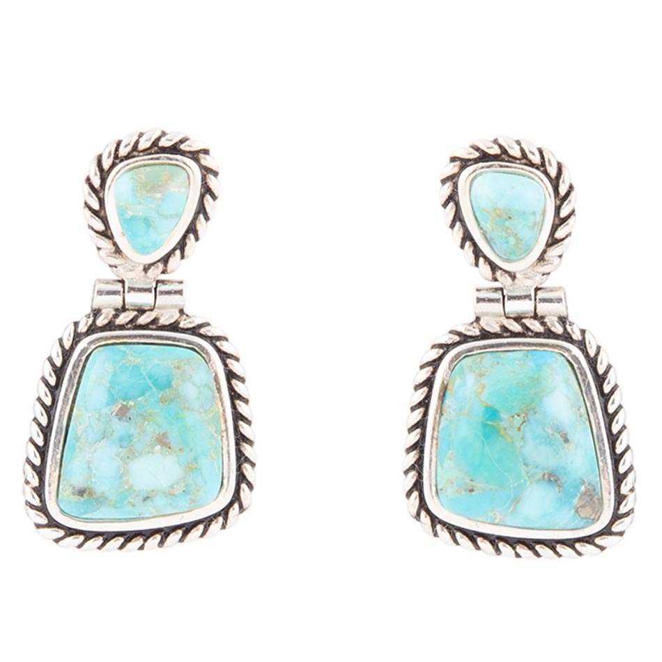 Boucles d'oreilles cordées en turquoise bleue d'Arizona et argent sterling