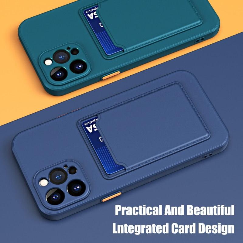 White Soft Wallet Card Holder Phone Case For iPhone 11 12 13 Pro Max Camera Protective Case Wallet Holder Cover Soft Portable Silicone Back Cover Durable Phone Case