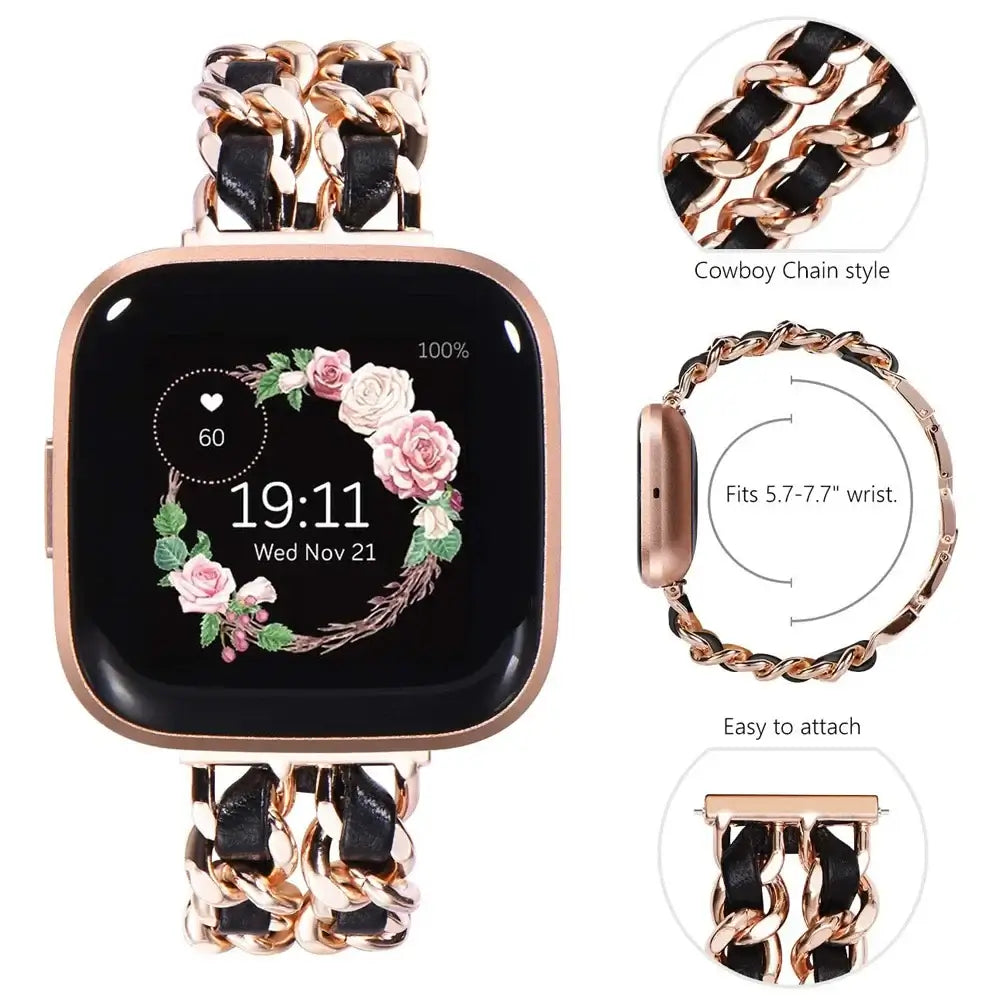 Fitbit Versa & Sense Leder-Metallarmband – Luxuriöses Design