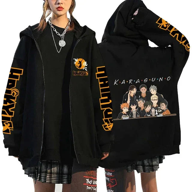 🏐 Haikyuu!! Karasuno High School Zip-Up Hoodie – Unisex Anime Streetwear
