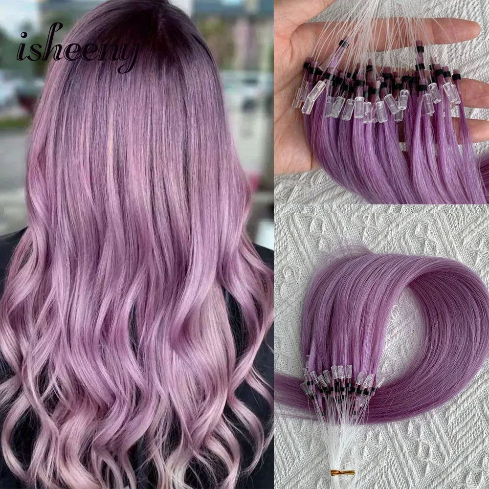 Micro Loop Ring Link Hair 100% Human Hair Extensions Real Remy Fancy Color 12-20 inches Striaght Purple Hair Extensions isheeny