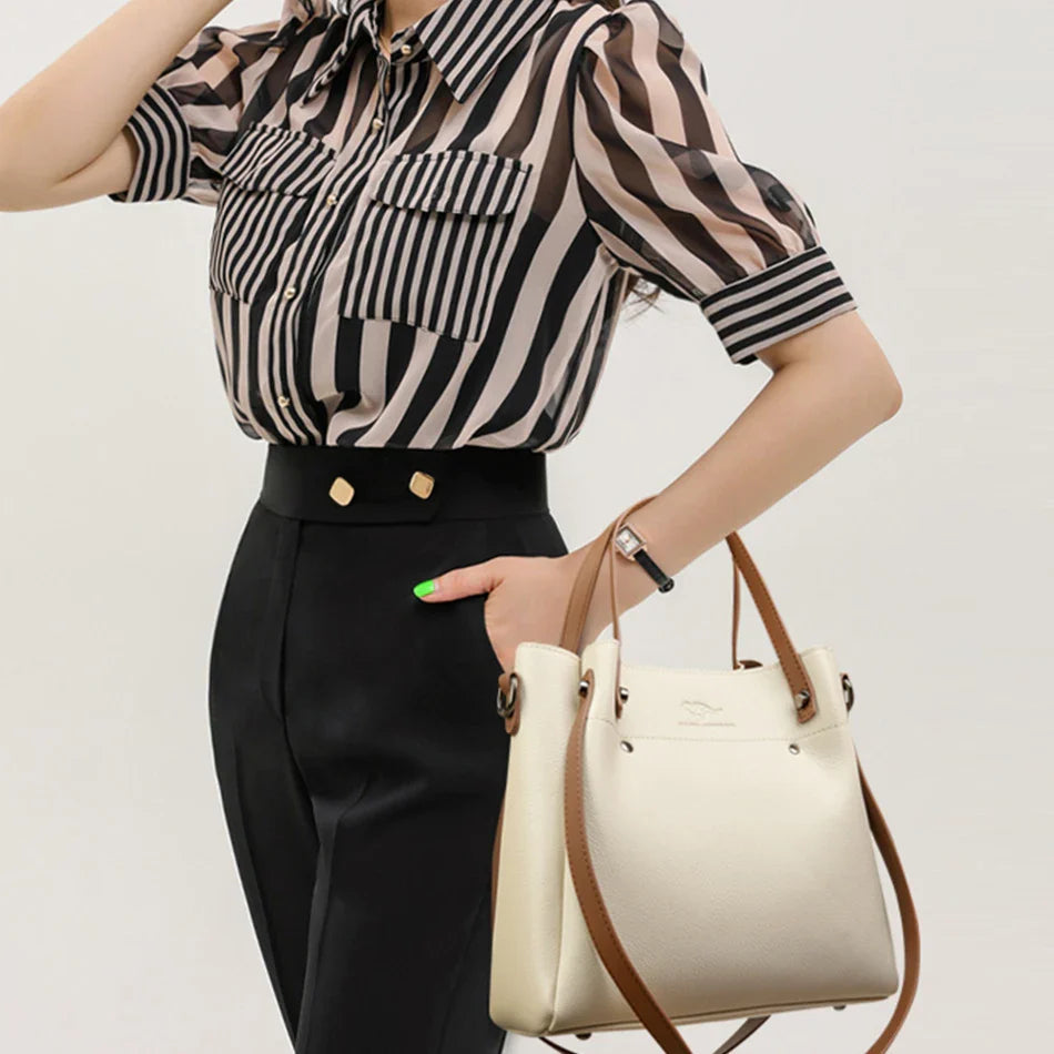 Genuine Leather Shoulder Crossbody Bag for Women – Multi-Pocket, 4 Colors