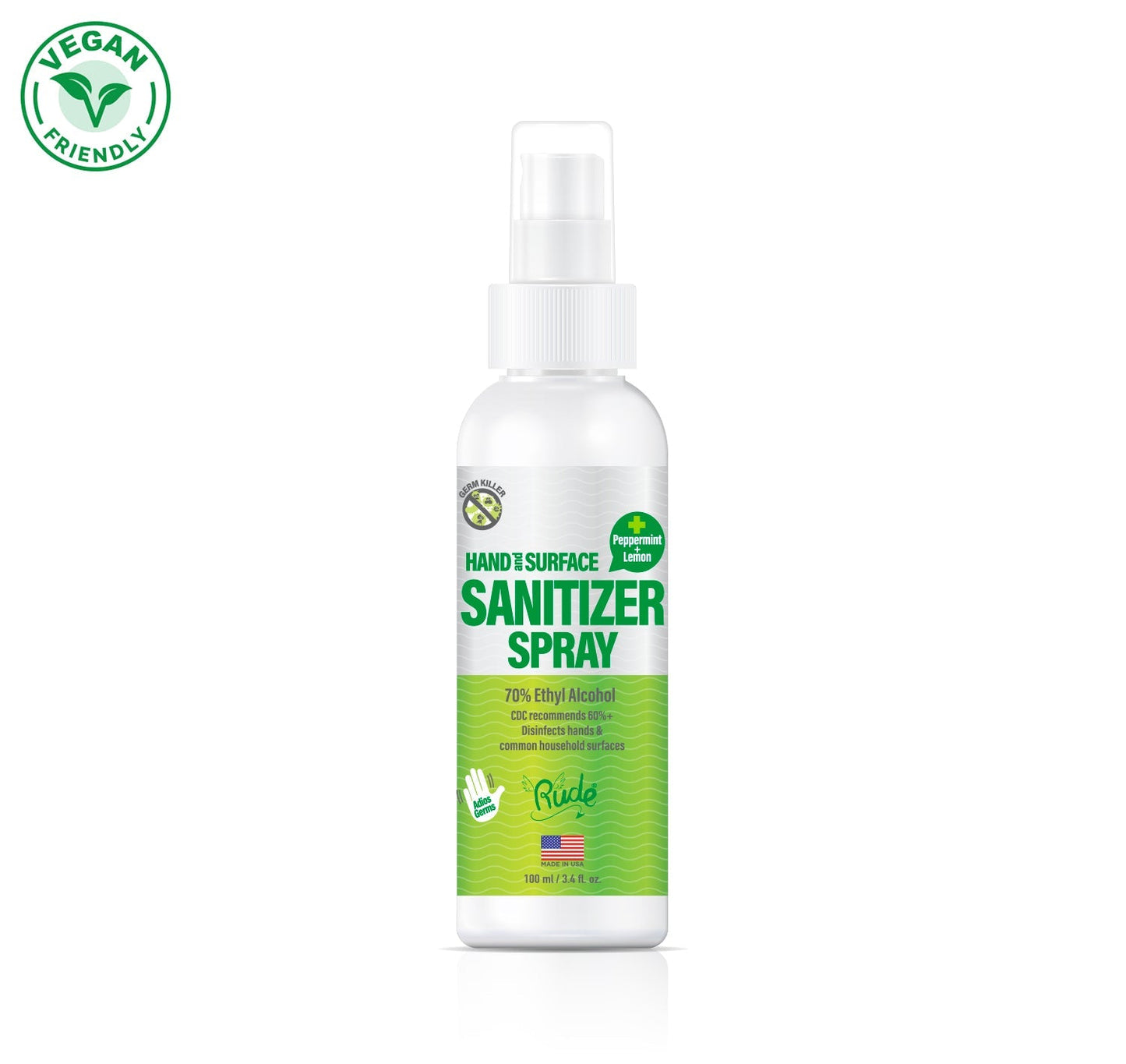 RUDE Spray désinfectant mains et surfaces Menthe poivrée Citron 100 ml