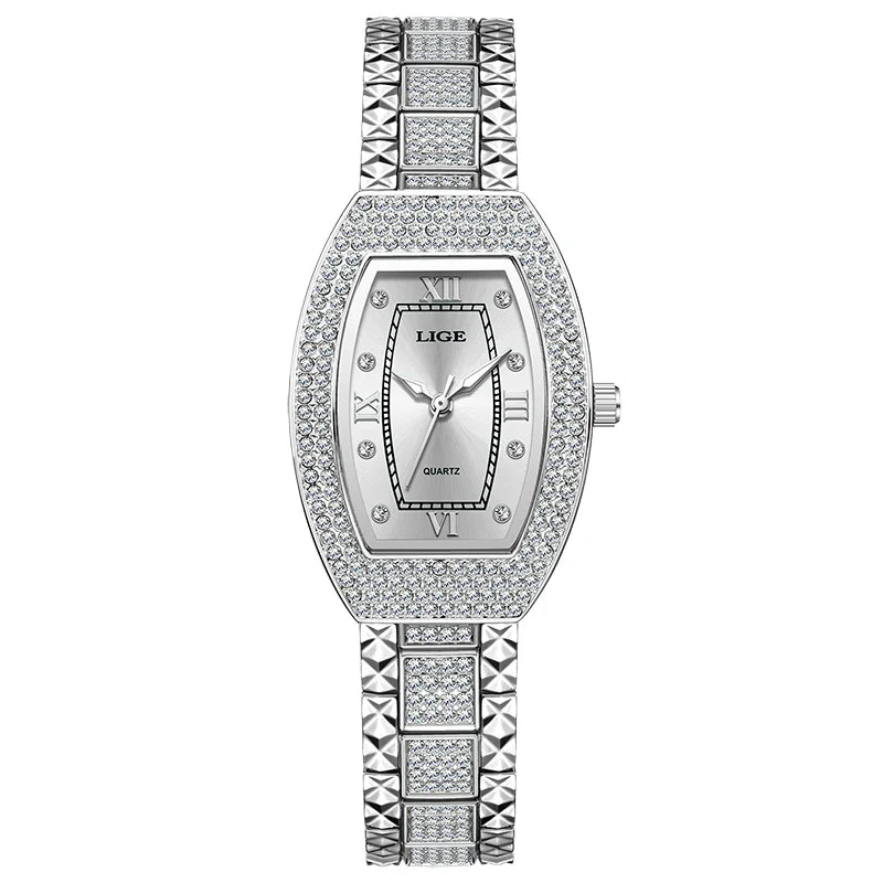 Montre habillée en acier inoxydable avec cristaux et diamants pour femme