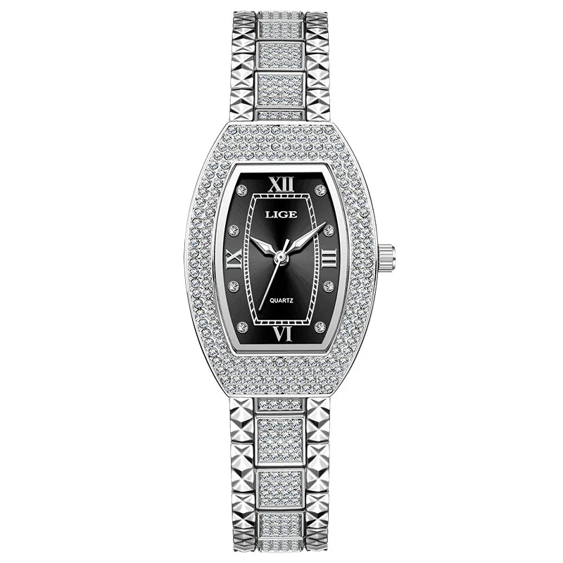 Montre habillée en acier inoxydable avec cristaux et diamants pour femme