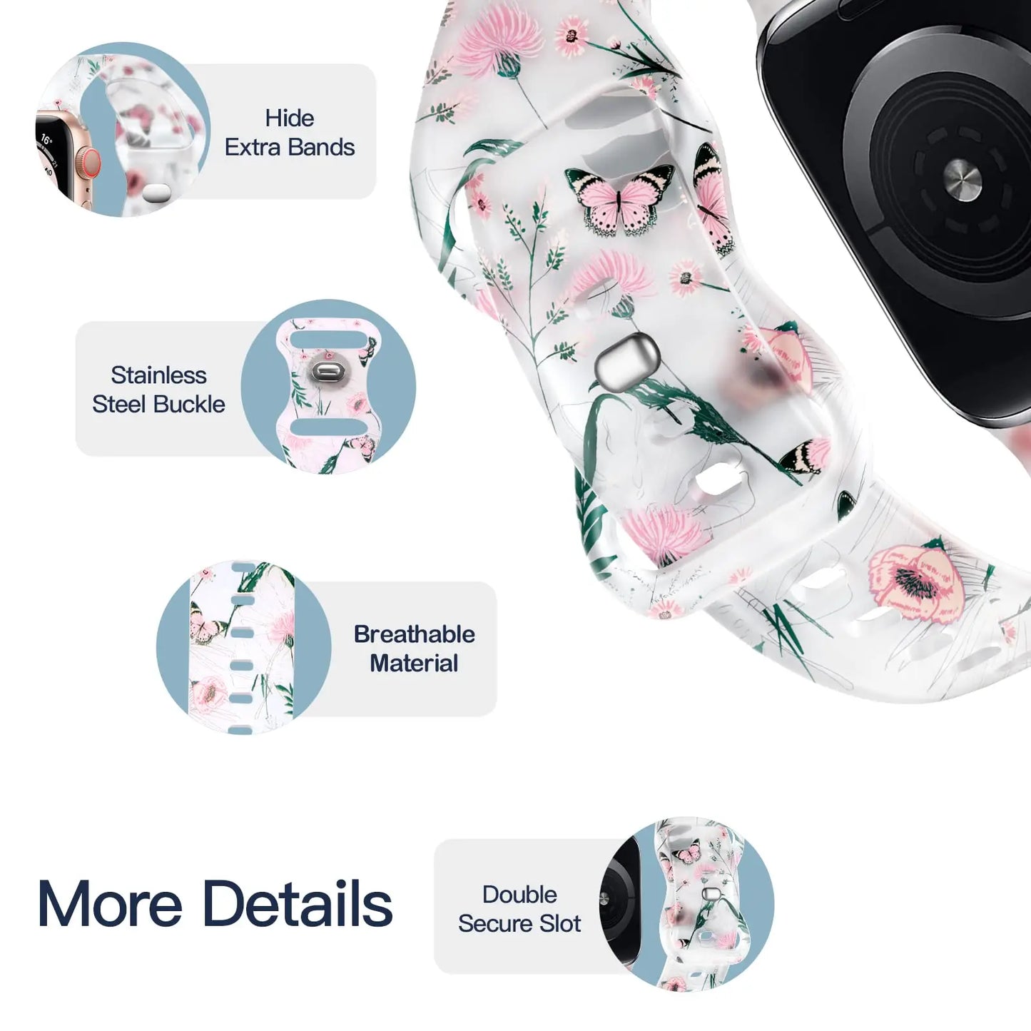 Apple Watch Silikonarmband – Blumenmuster – Weich und bequem