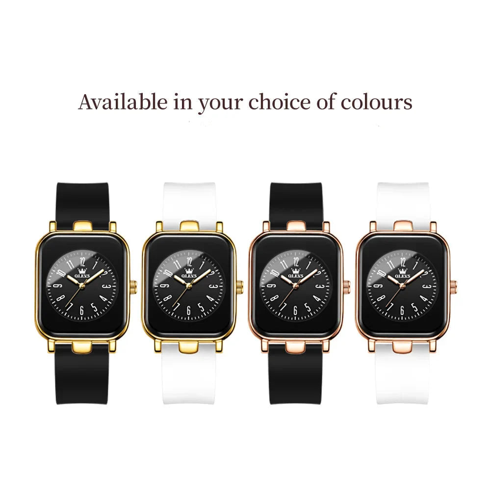 Damen Quarz-Armbanduhr, rechteckig, goldfarben, Silikonarmband