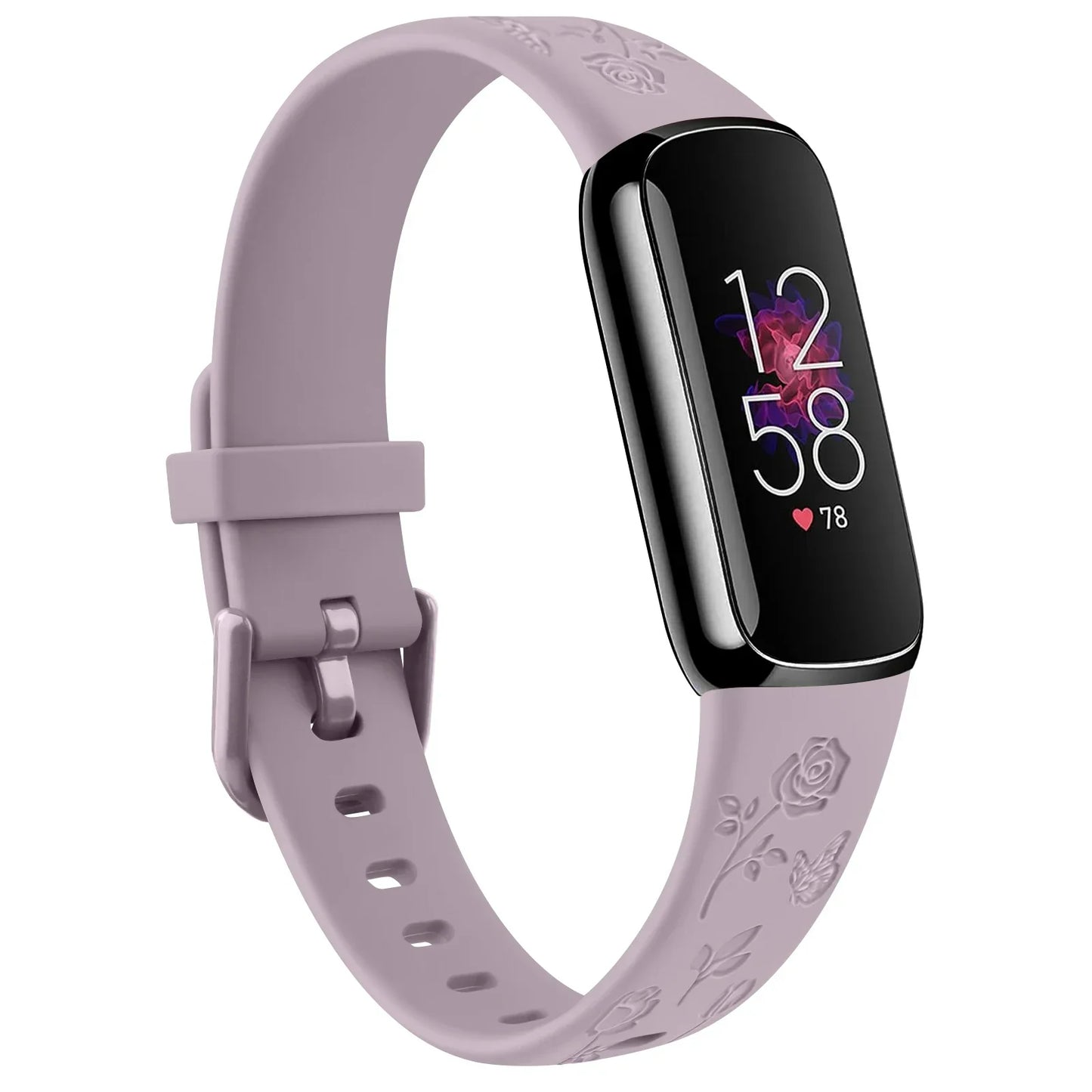 Bracelet Fitbit Luxe en TPU gravé de fleurs - Doux et confortable