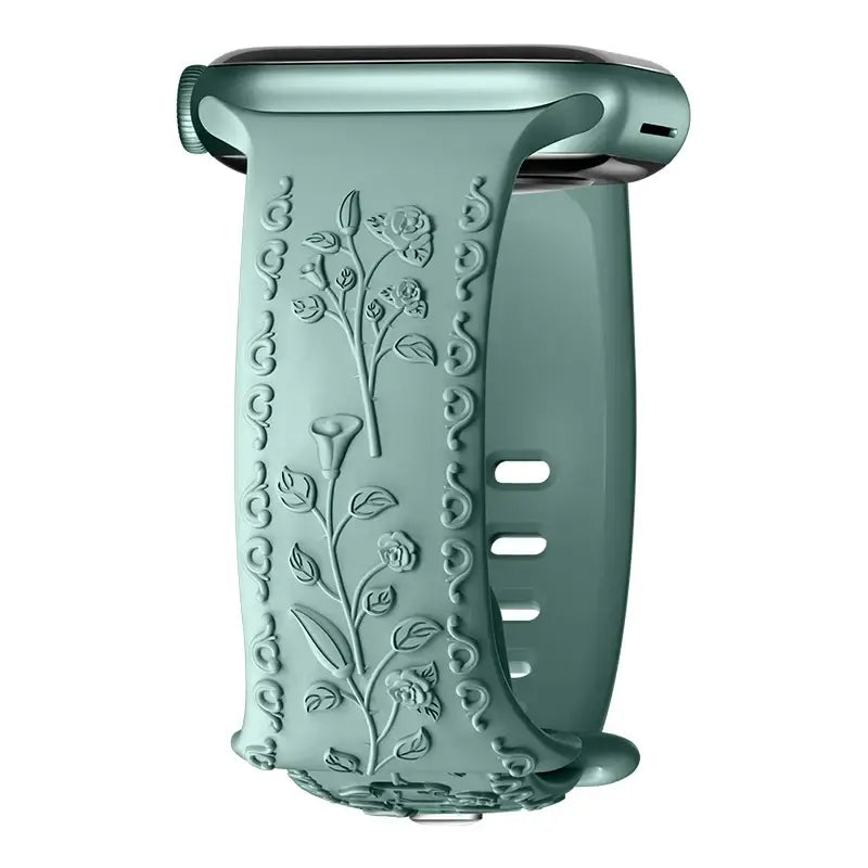 Bracelet en silicone Apple Watch - Gravure florale - Design élégant