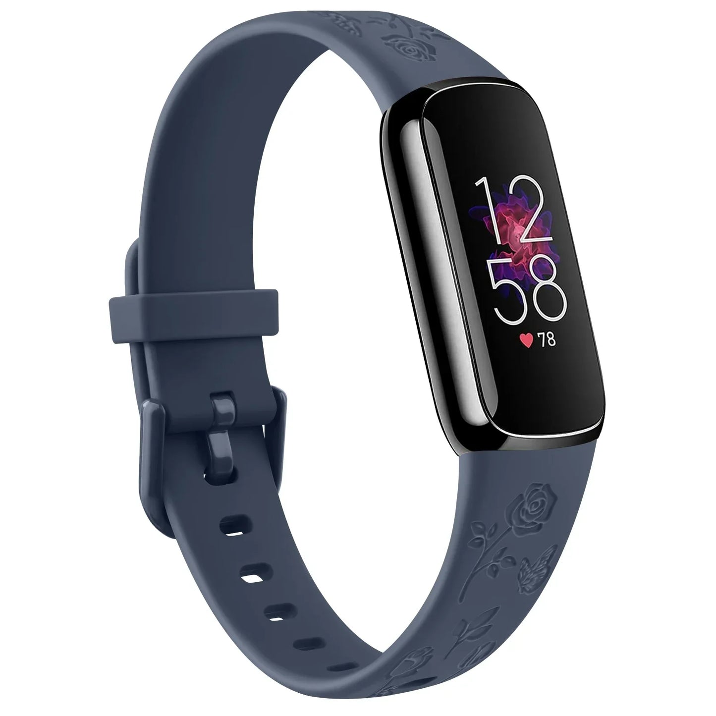 Bracelet Fitbit Luxe en TPU gravé de fleurs - Doux et confortable